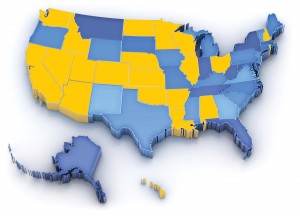 States with and without 9-1-1 training requirements.