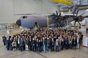 Attendees of the Cassidian User Conference in front of a Military Airbus.