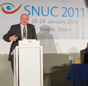 Terry Hall addresses an international audience at the Cassidian User Conference in Spain on Jan. 26, 2011.