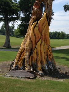 Carvings made by firefighters from the downed trees after Hurricane Katrina.